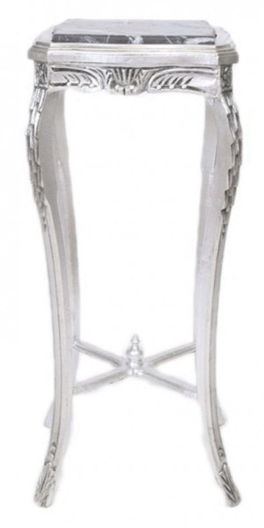 Barock Beistelltisch mit Marmorplatte Viereckig Hoch Silber H70 x 50 x 50 cm - Antik Stil