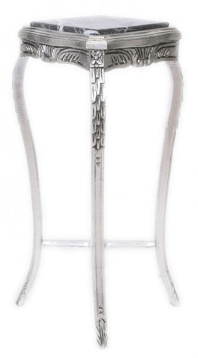 Barock Beistelltisch mit Marmorplatte Viereckig Hoch Silber H70 x 50 x 50 cm - Antik Stil