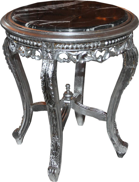 Barock Beistelltisch Silber mit schwarzer Marmorplatte 48 x 48 x H. 55 cm - Barockmöbel Beistell Tisch