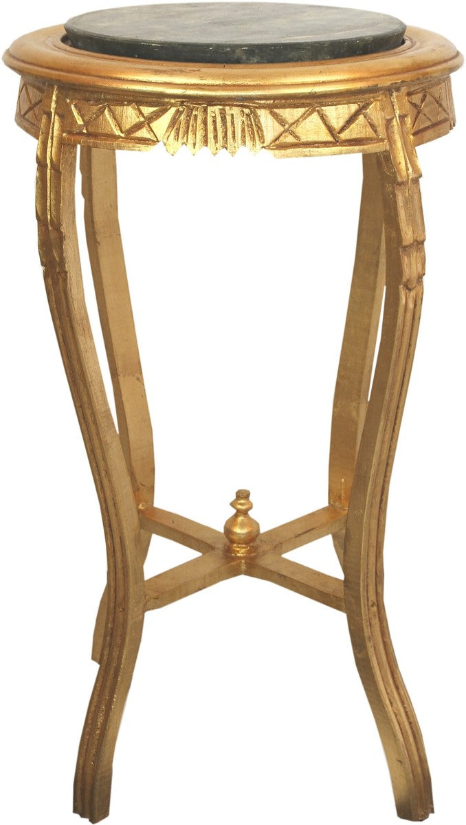 Barock Beistelltisch mit Marmorplatte Gold / Schwarz Ø 40 x H. 69 cm - Runder handgeschnitzter Antik Stil Telefontisch Blumentisch