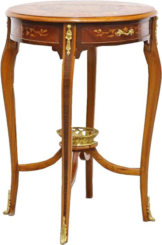 Barock Beistelltisch mit Schubladen Braun Intarsien 60 x 86 cm - Antik Stil Beistelltisch - Limited Edition