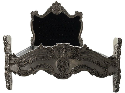 Barock Bett Schwarz / Silber Bling Bling Glitzersteine 140 x 200 cm aus der Luxus Kollektion von Casa Padrino