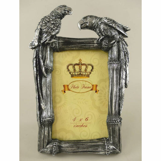 Barock Bilderrahmen Papageien Antik Silber H. 23 cm - Barockstil Deko Accessoires