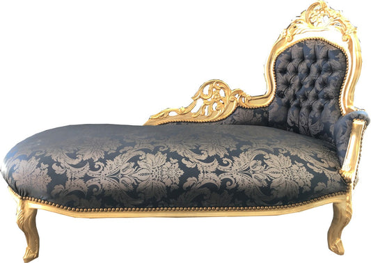 Barock Chaiselongue Royalblau Muster / Gold - Recamiere Barock Möbel