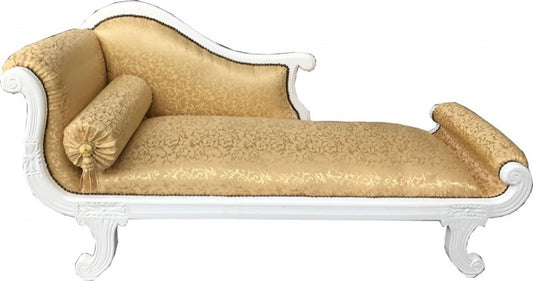 Barock Chaiselongue Modell XXL Gold Muster / Weiß - Recamiere Wohnzimmer Möbel