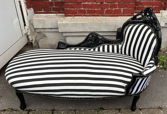 Barock Chaiselongue mit Streifen Weiß / Schwarz 155 cm - Barock Möbel
