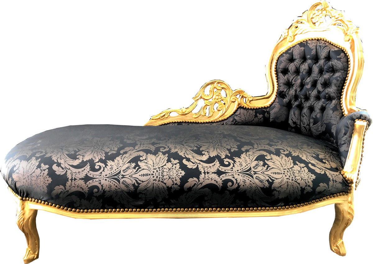 Barock Chaiselongue Schwarz Muster / Gold - Recamiere Barock Möbel