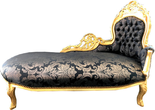 Barock Chaiselongue Schwarz Muster / Gold - Recamiere Barock Möbel