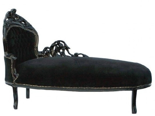 Barock Chaiselongue Schwarz/Schwarz linke Seite - Möbel Recamiere Liege
