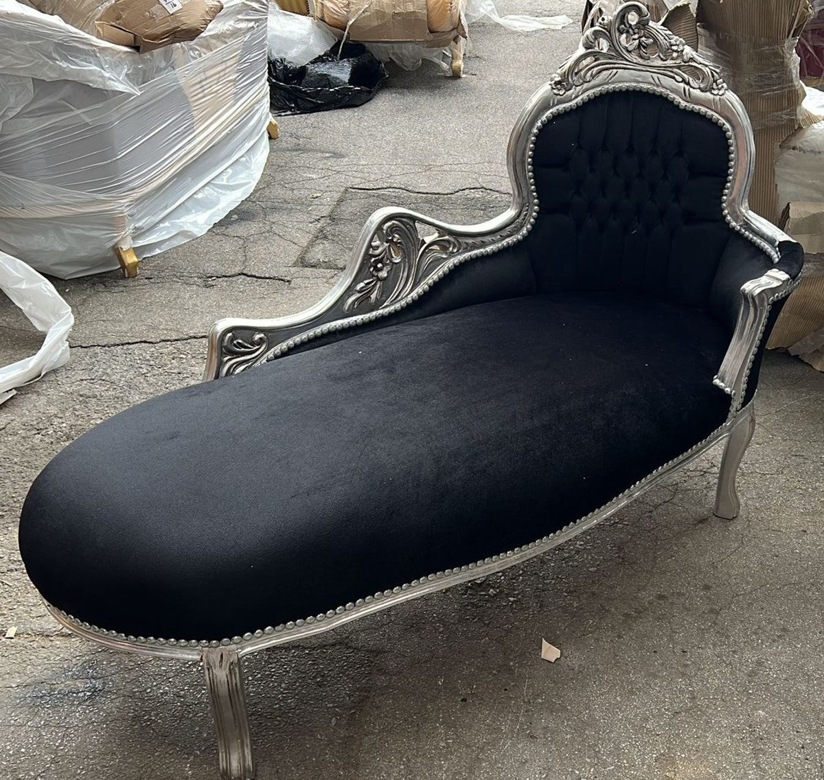 Barock Chaiselongue Schwarz / Silber 155 cm - Barock Möbel