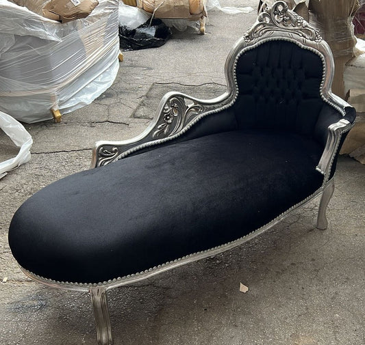 Barock Chaiselongue Schwarz / Silber 155 cm - Barock Möbel