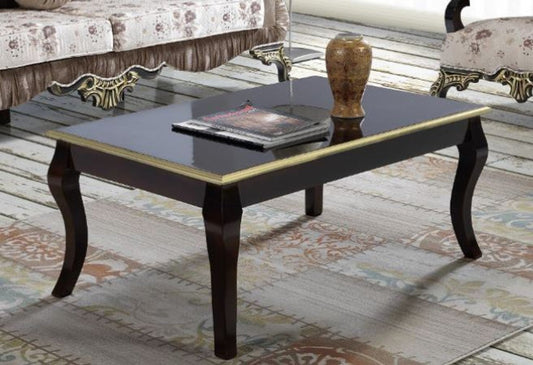 Barock Couchtisch Schwarz / Gold 100 x 74 x H. 46 cm - Massivholz Wohnzimmertisch im Barockstil - Barock Wohnzimmer Möbel