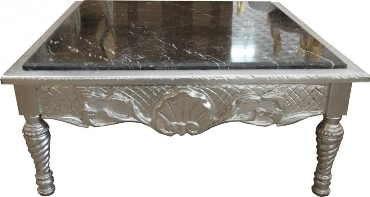 Barock Couchtisch Silber mit schwarzer Marmorplatte 95 x 95 x 43.5 cm - Barock Möbel