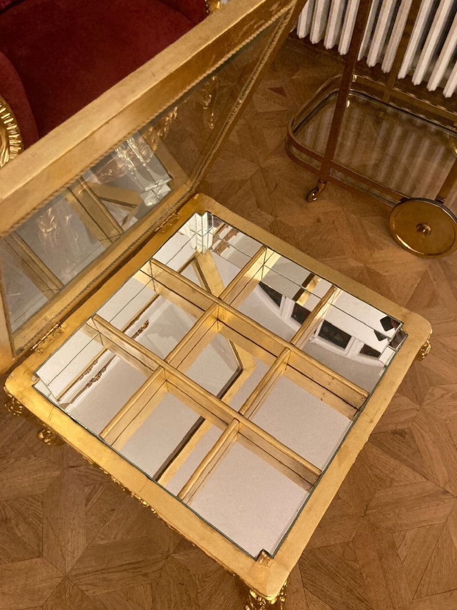 Barock Couchtisch mit aufklapparer Tischplatte Gold - Prunkvoller Massivholz Wohnzimmertisch im Barockstil - Barockstil Wohnzimmer Möbel - Barock Möbel - Antik Stil Wohnzimmer Möbel