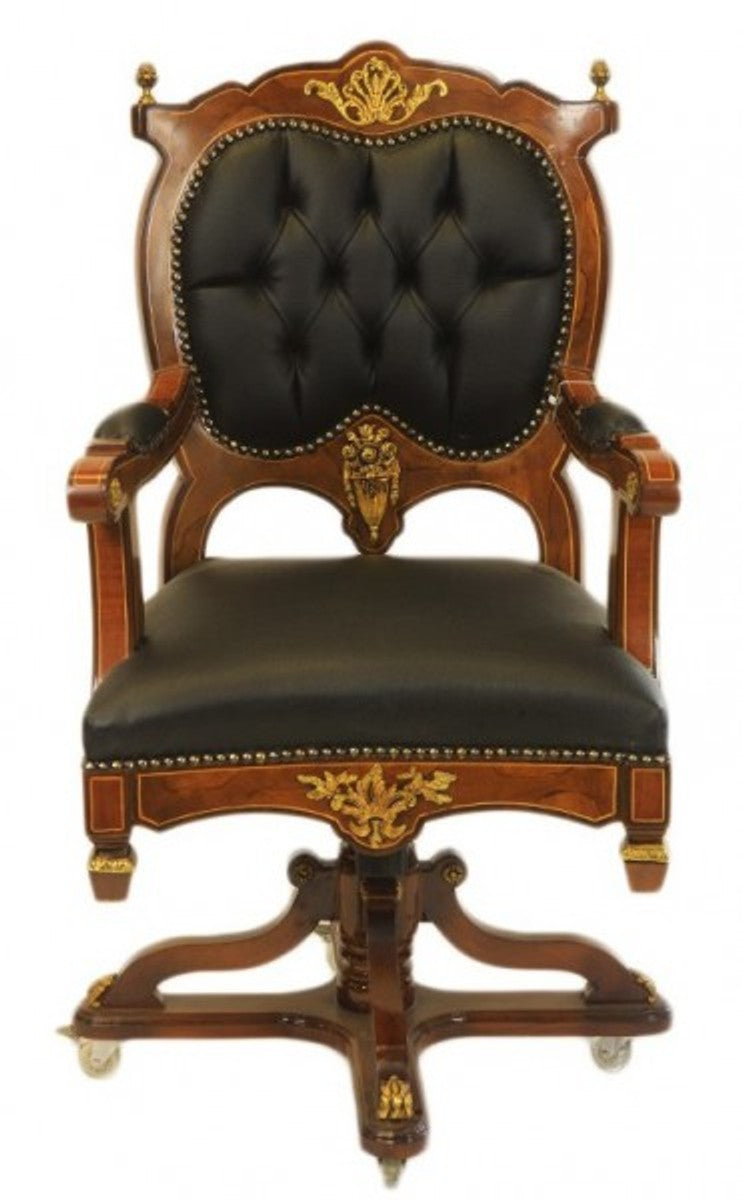 Barock Bürostuhl Chefsessel Mahagoni / Braun - Drehsessel - Büro Sessel