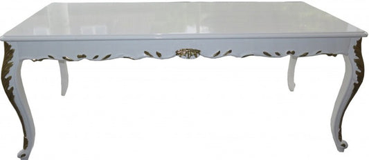 Barock Esstisch Weiß Hochglanz / Gold - Esszimmer Tisch - alle Grössen