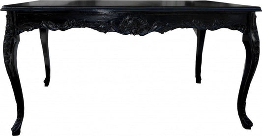 Barock Esstisch mit Glasplatte Schwarz 160 cm - Barock Esszimmer Möbel