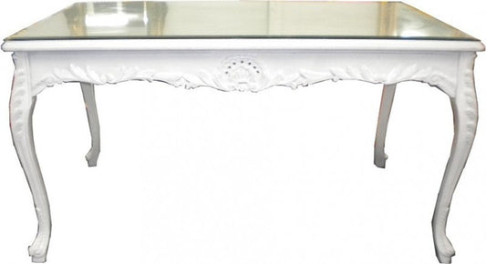 Barock Esstisch mit Glasplatte Weiß 160 cm - Barockstil Möbel
