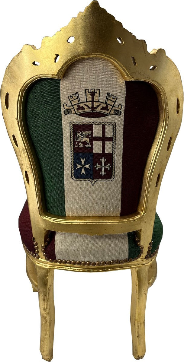 Barock Esszimmer Stuhl Italien / Gold - Handgefertigter Antik Stil Stuhl mit italienischer Flagge - Esszimmer Möbel im Barockstil - Barock Möbel