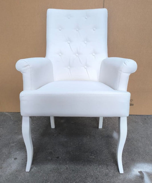 Chesterfield Neo Barock Kunstleder Esszimmerstuhl mit Armlehnen Weiß H. 103 cm