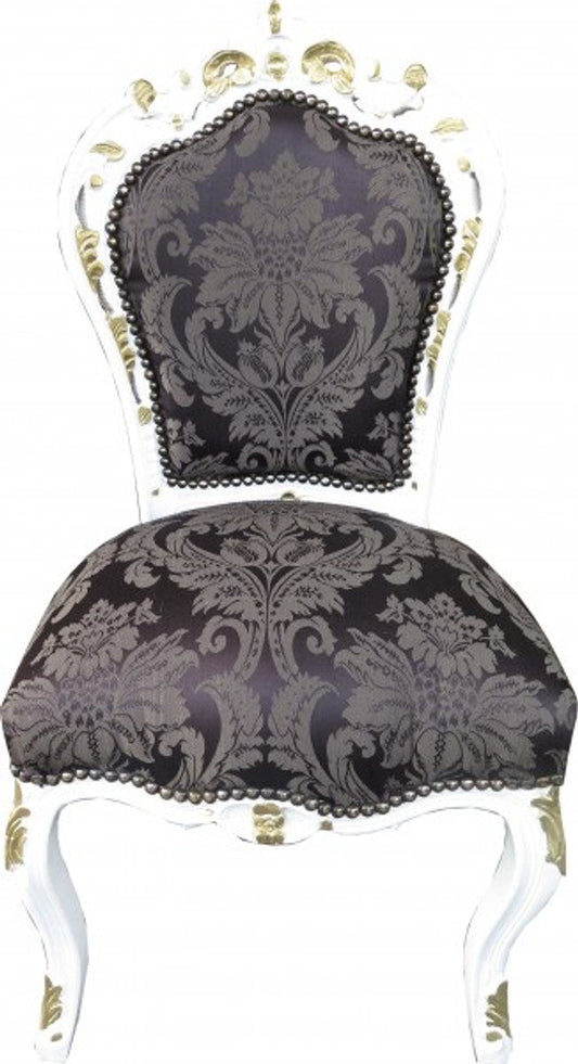 Barock Esszimmer Stuhl Schwarz Muster Weiß-Gold - Antik Möbel