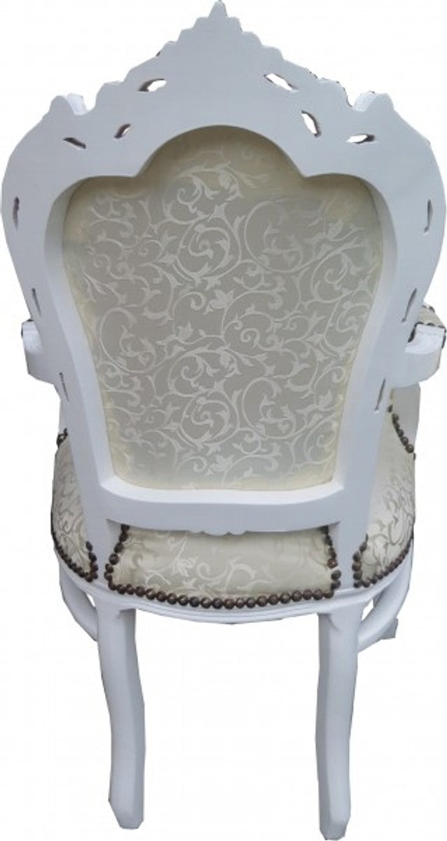 Barock Esszimmer Stuhl mit Armlehnen Weiss Muster / Weiß - Antik Möbel - Limited Edition