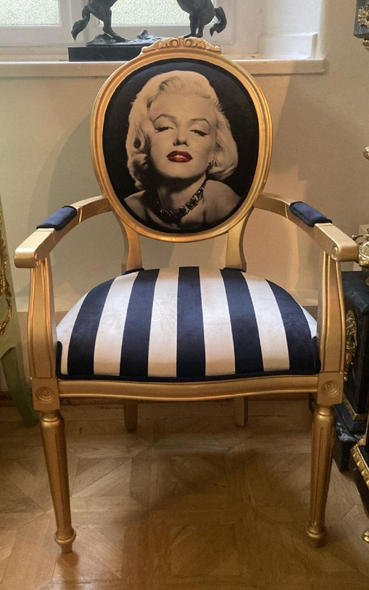 Barock Esszimmer Stuhl Marilyn Monroe mit Armlehnen und Streifen