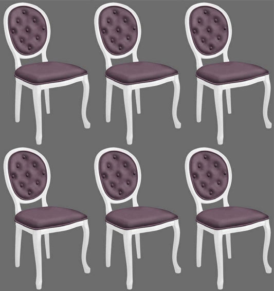 Barock Esszimmerstuhl Set Lila / Weiß - 6 Handgefertigte Küchen Stühle im Barockstil - Barock Esszimmer Möbel