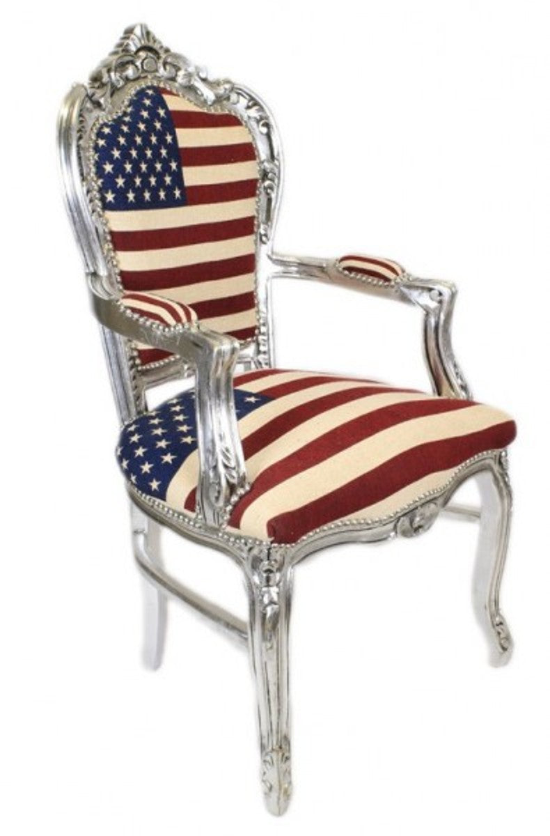 Barock Esszimmer mit Armlehnen USA / Silber Antik Stil