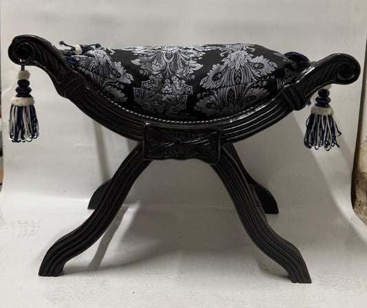 Barock Kreuzhocker mit Kissen Schwarz / Grau - Barockstil Möbel