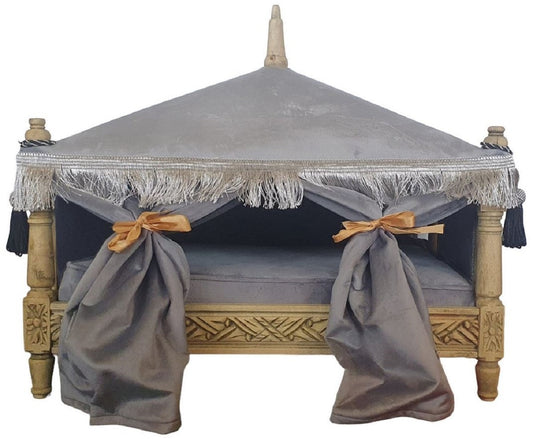 Barock Hundebett Grau / Naturfarben - Handgefertigtes Antik Stil Hundebett - Prunkvolle Hunde Möbel im Barockstil - Antik Stil Tiermöbel - Barock Tiermöbel