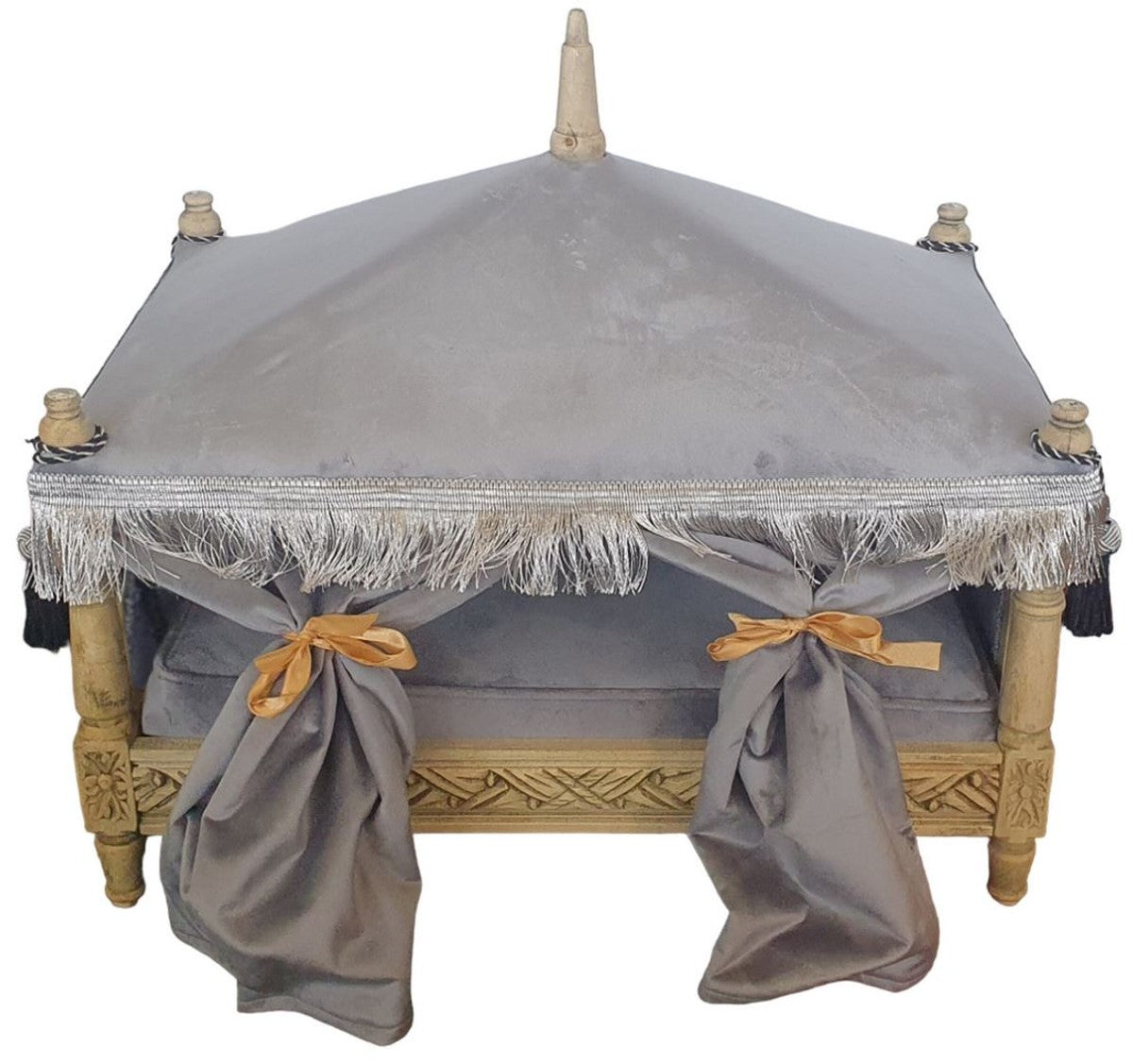 Barock Hundebett Grau / Naturfarben - Handgefertigtes Antik Stil Hundebett - Prunkvolle Hunde Möbel im Barockstil - Antik Stil Tiermöbel - Barock Tiermöbel