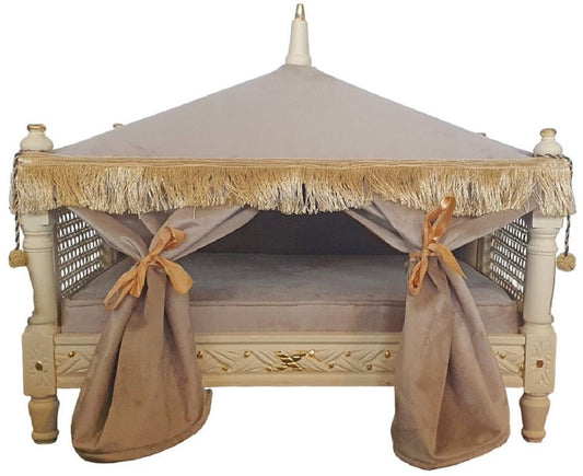 Barock Hundebett Grau / Creme / Gold - Handgefertigtes Antik Stil Hundebett - Prunkvolle Hunde Möbel im Barockstil - Antik Stil Tiermöbel - Barock Tiermöbel