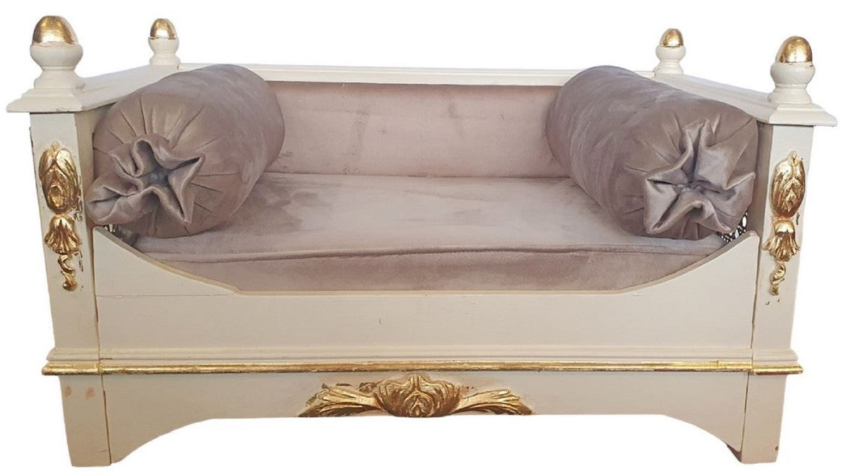 Barock Hundebett Grau / Creme / Gold - Prunkvolles Antik Stil Hundebett - Handgefertigte Hunde Möbel im Barockstil - Antik Stil Tiermöbel - Barock Tiermöbel