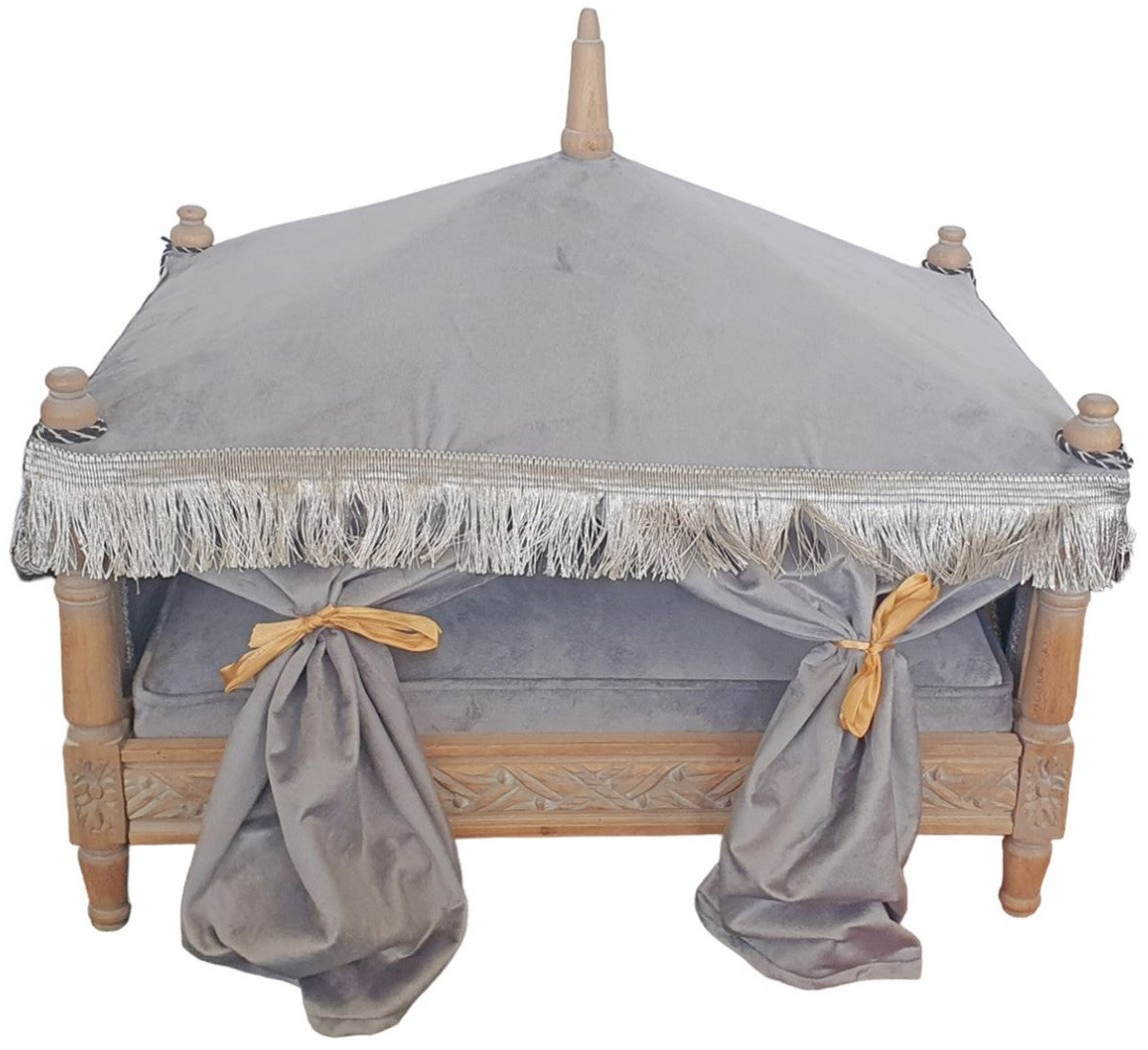 Barock Hundebett Grau / Braun - Handgefertigtes Antik Stil Hundebett - Prunkvolle Hunde Möbel im Barockstil - Antik Stil Tiermöbel - Barock Tiermöbel
