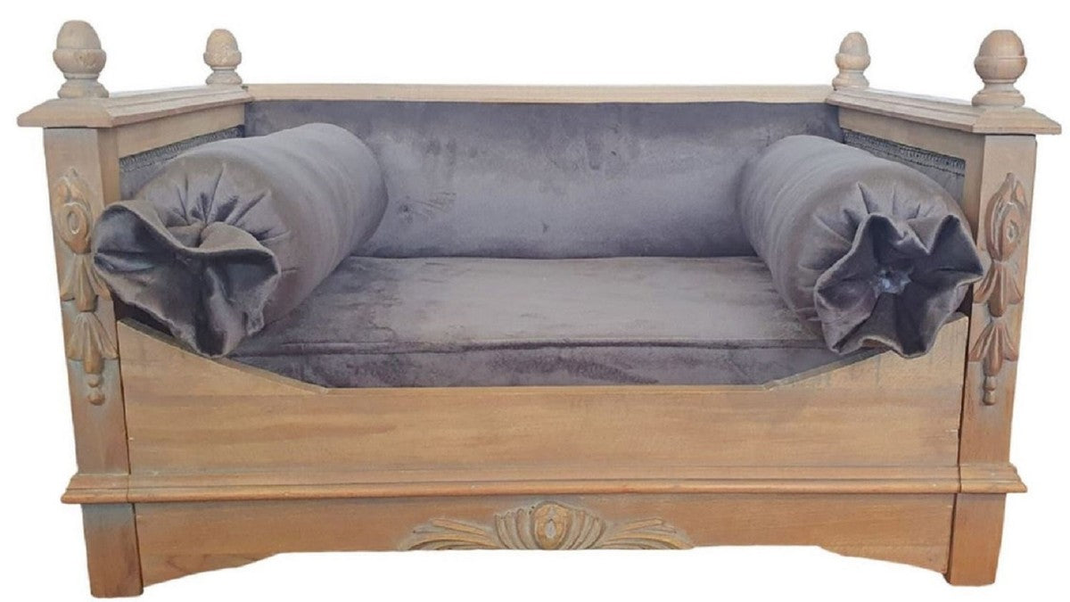 Barock Hundebett Grau / Naturfarben - Prunkvolles Antik Stil Hundebett - Handgefertigte Hunde Möbel im Barockstil - Antik Stil Tiermöbel - Barock Tiermöbel