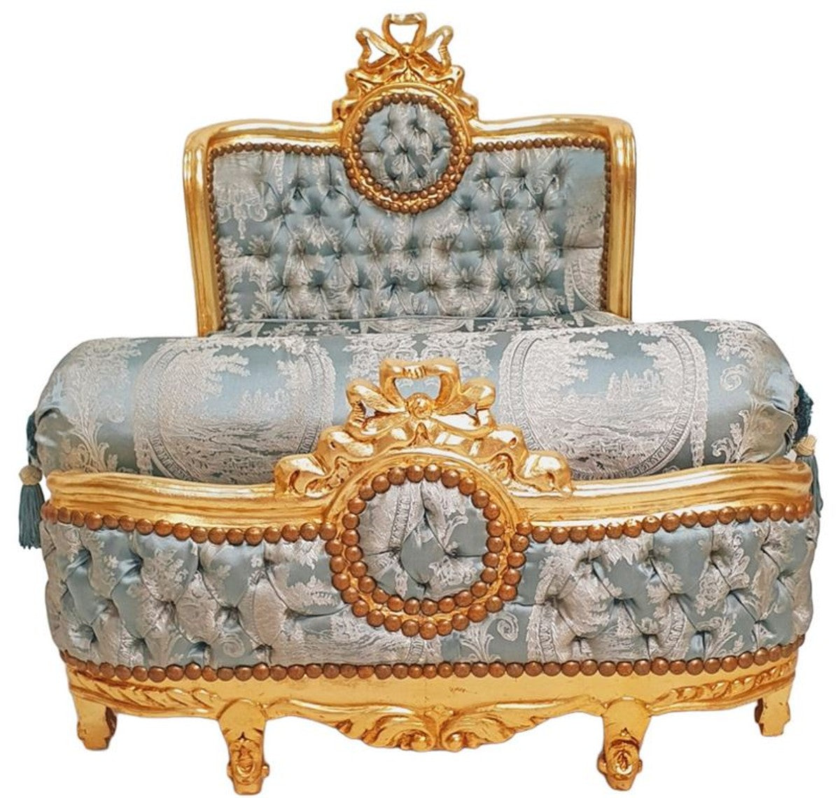Barock Hundebett Grün Muster / Antik Gold - Handgefertigtes Antik Stil Hundebett - Prunkvolle Hunde Möbel im Barockstil - Antik Stil Tiermöbel - Barock Tiermöbel