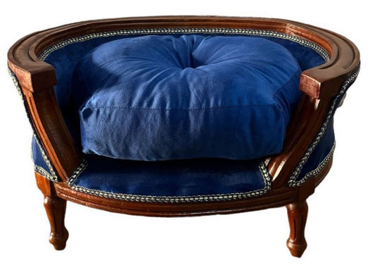 Barock Hundebett & Katzenbett mit Kissen Royalblau / Braun - Handgefertigtes Hunde & Katzen Sofa im Barockstil - Barock Hunde & Katzen Möbel - Barock Tiermöbel