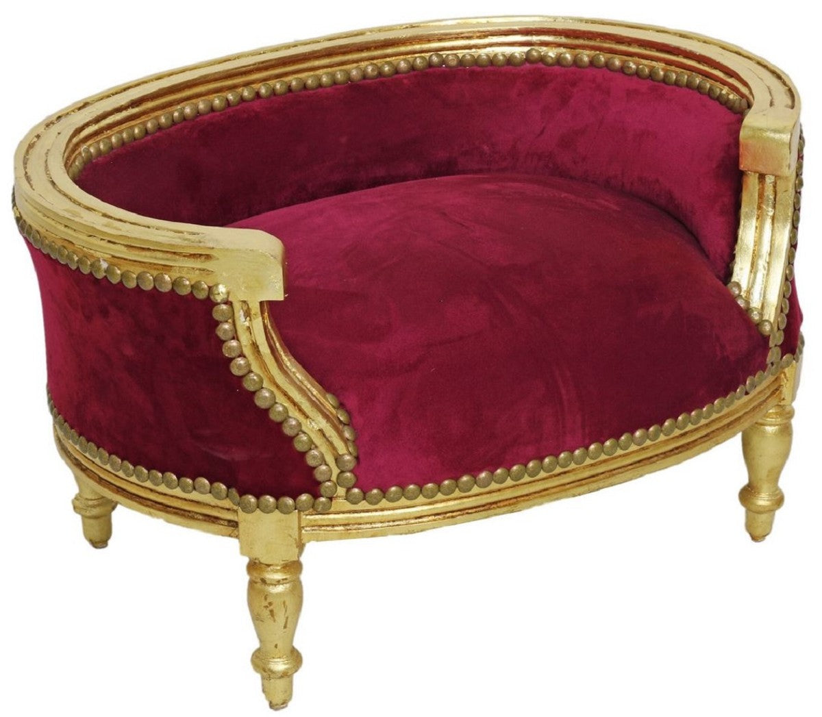 Barock Hundebett & Katzenbett Bordeauxrot / Antik Gold - Handgefertigtes Hunde & Katzen Sofa im Barockstil - Barock Hunde & Katzen Möbel - Barock Tiermöbel