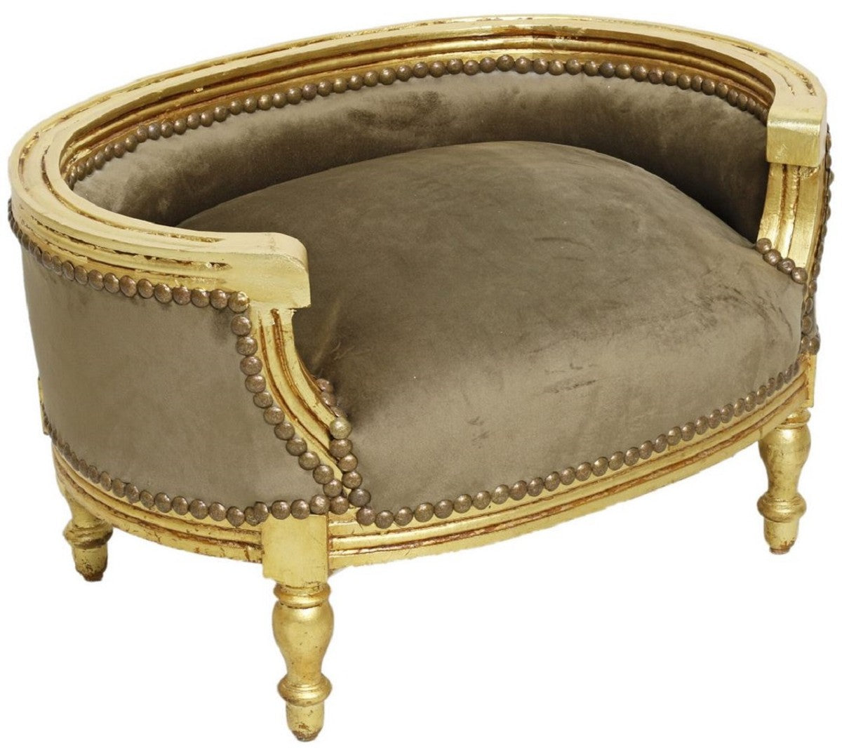 Barock Hundebett & Katzenbett Taupe / Antik Gold - Handgefertigtes Hunde & Katzen Sofa im Barockstil - Barock Hunde & Katzen Möbel - Barock Tiermöbel