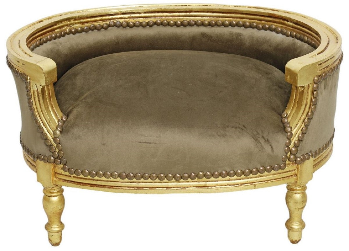 Barock Hundebett & Katzenbett Taupe / Antik Gold - Handgefertigtes Hunde & Katzen Sofa im Barockstil - Barock Hunde & Katzen Möbel - Barock Tiermöbel