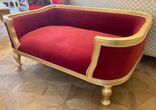 Barock Hundebett & Katzenbett Bordeauxrot / Gold - Handgefertigtes Hunde & Katzen Sofa im Barockstil - Barock Hunde & Katzen Möbel - Barock Tiermöbel