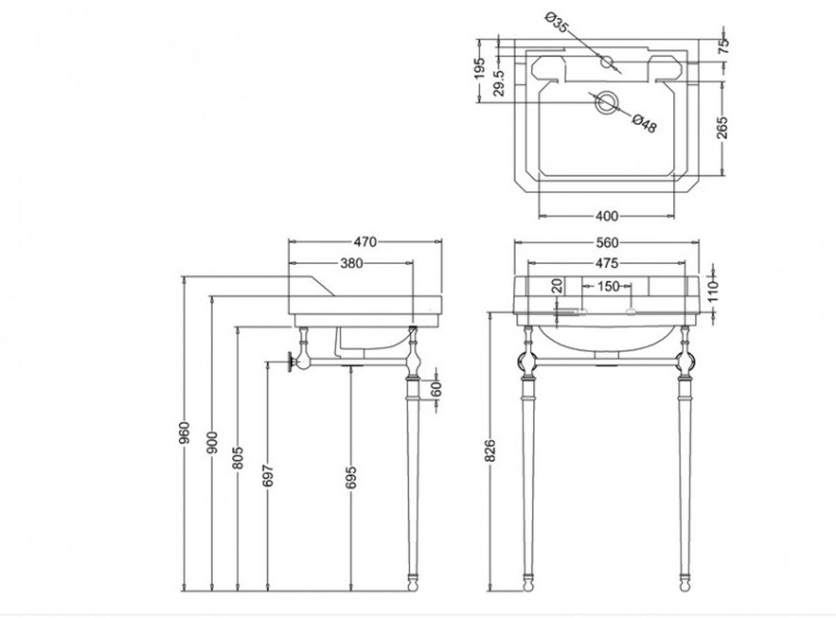 Jugendstil Stand Waschtisch Weiß / Chrom Mod2 - Art Deco Waschbecken Barock Antik Stil