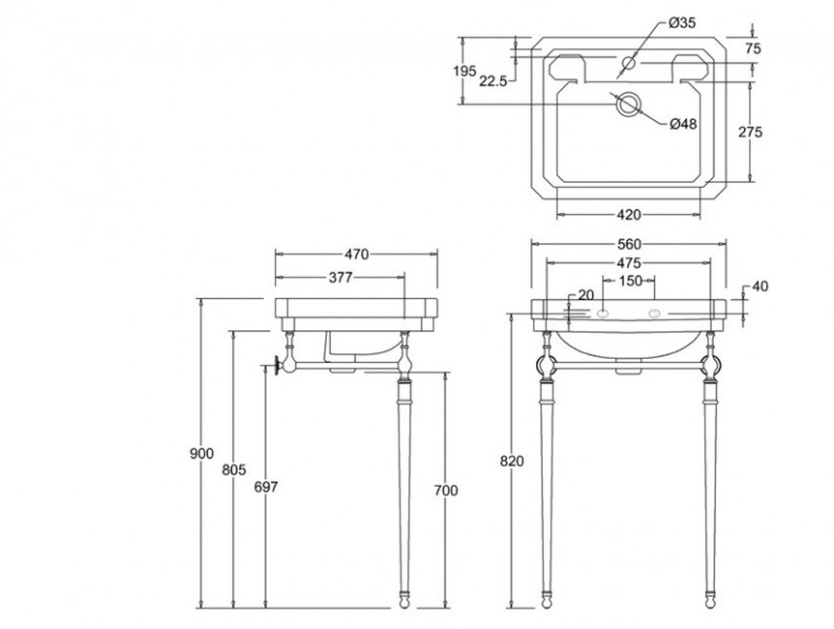 Jugendstil Stand Waschtisch Weiß / Chrom Mod3 - Art Deco Waschbecken Barock Antik Stil