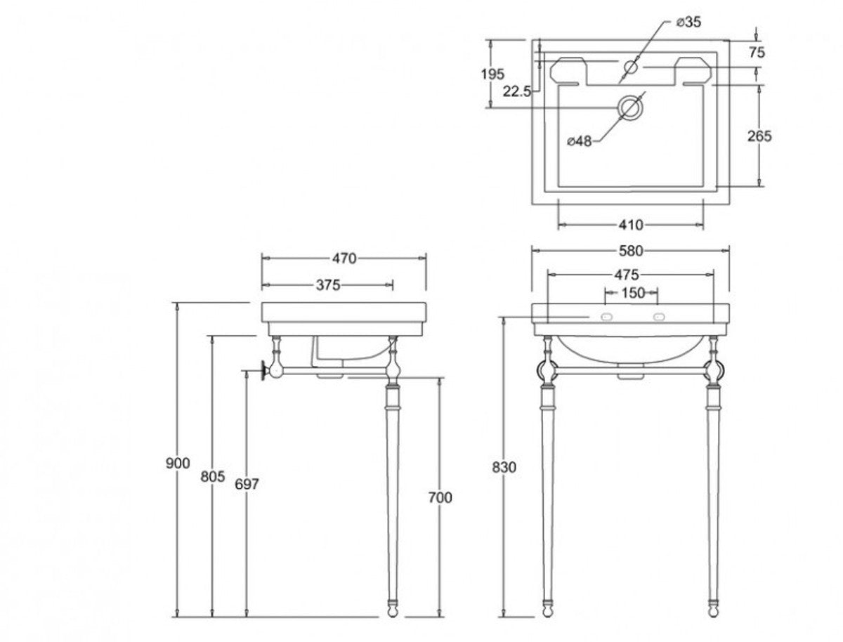 Jugendstil Stand Waschtisch Weiß / Chrom Mod4 - Art Deco Waschbecken Barock Antik Stil