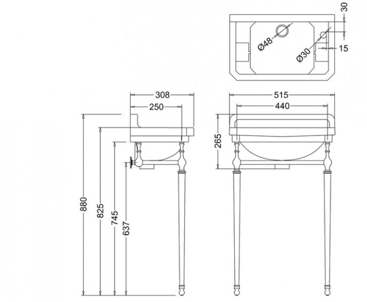 Jugendstil Stand Gäste WC Waschtisch Weiß / Chrom B 51cm - Art Deco Waschbecken Barock Antik Stil