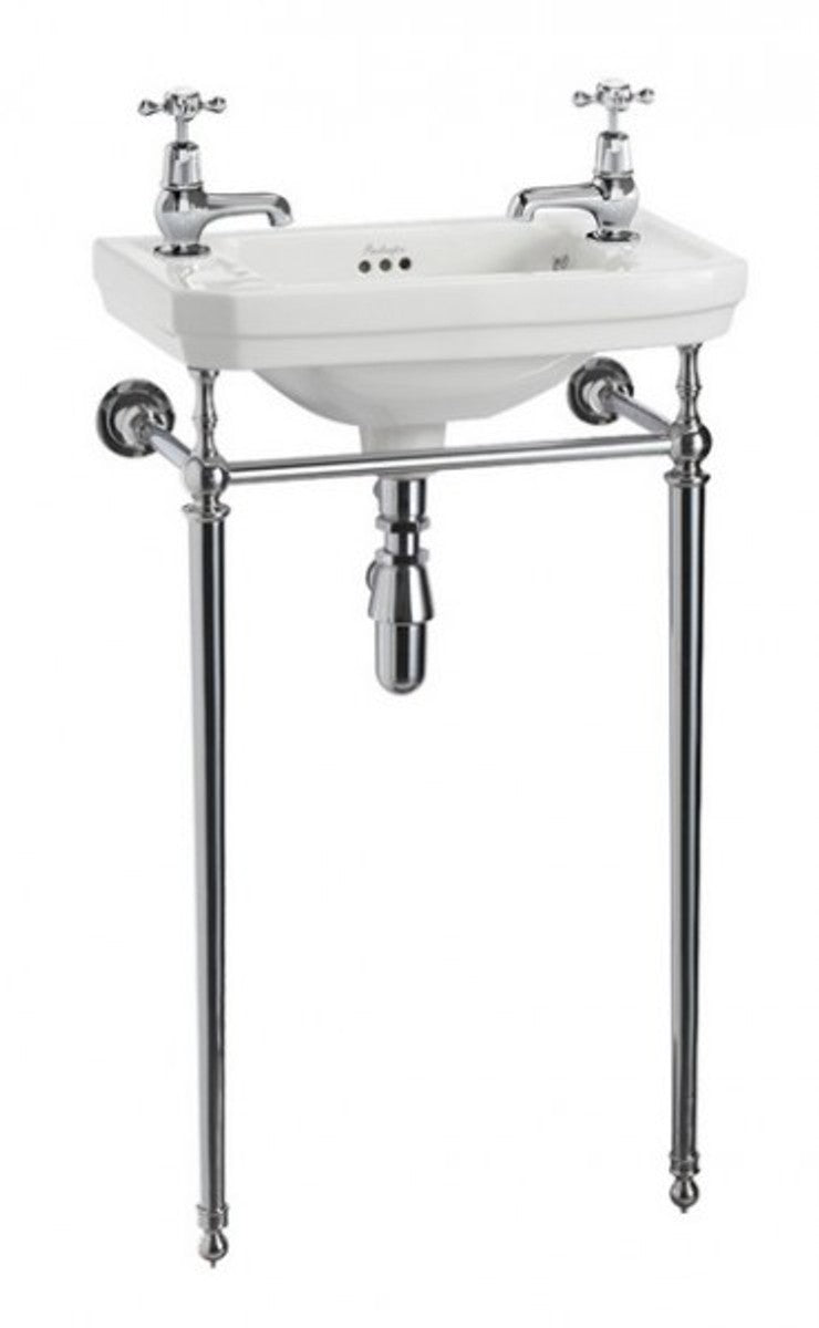 Jugendstil Stand Gäste WC Waschtisch Weiß / Chrom B 51cm mit 2 Hahnlöchern Mod2 - Art Deco Waschbecken Barock Antik Stil