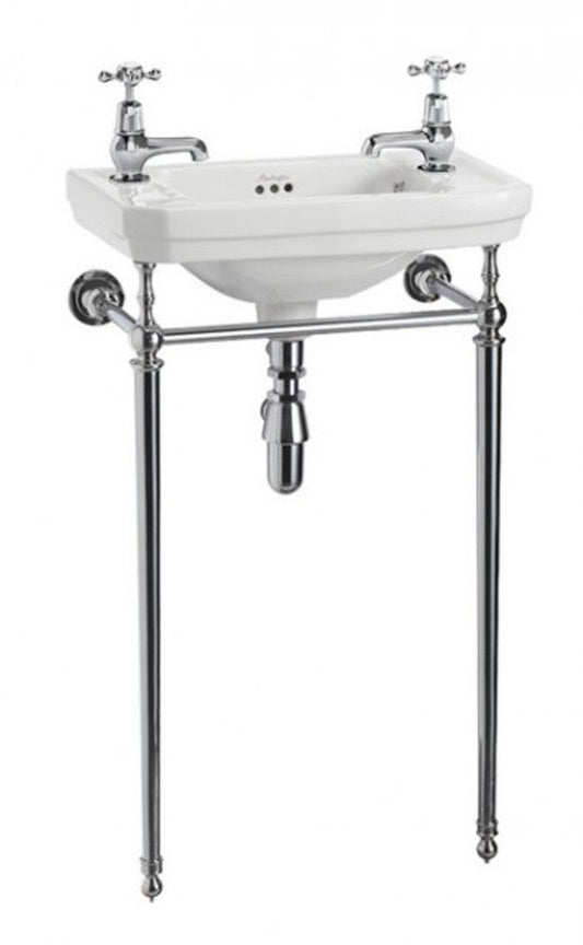 Jugendstil Stand Gäste WC Waschtisch Weiß / Chrom B 51cm mit 2 Hahnlöchern Mod2 - Art Deco Waschbecken Barock Antik Stil