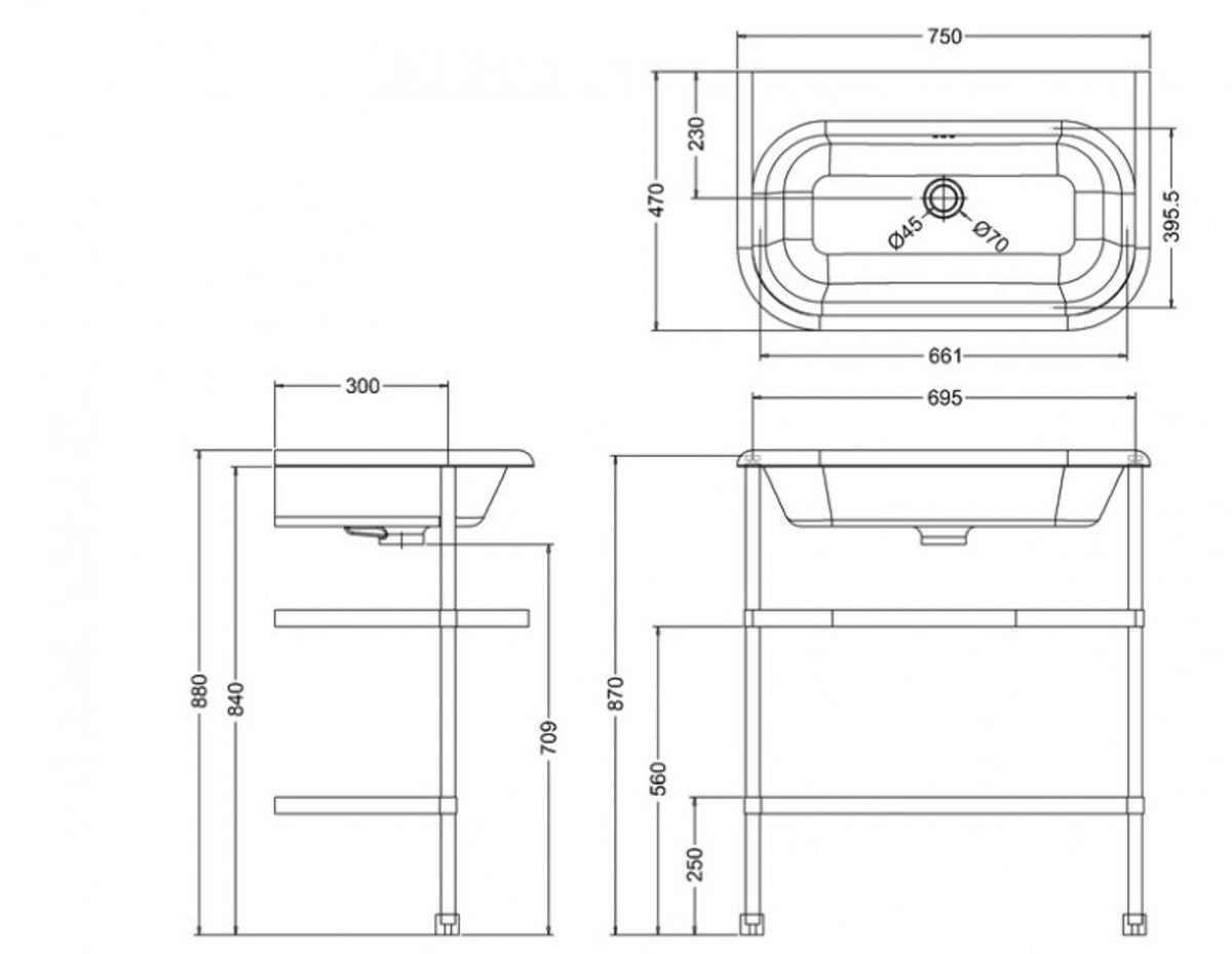 Jugendstil Stand Waschtisch Naturstein Weiß / Edelstahl B 75cm - Art Deco Waschbecken Barock Antik Stil