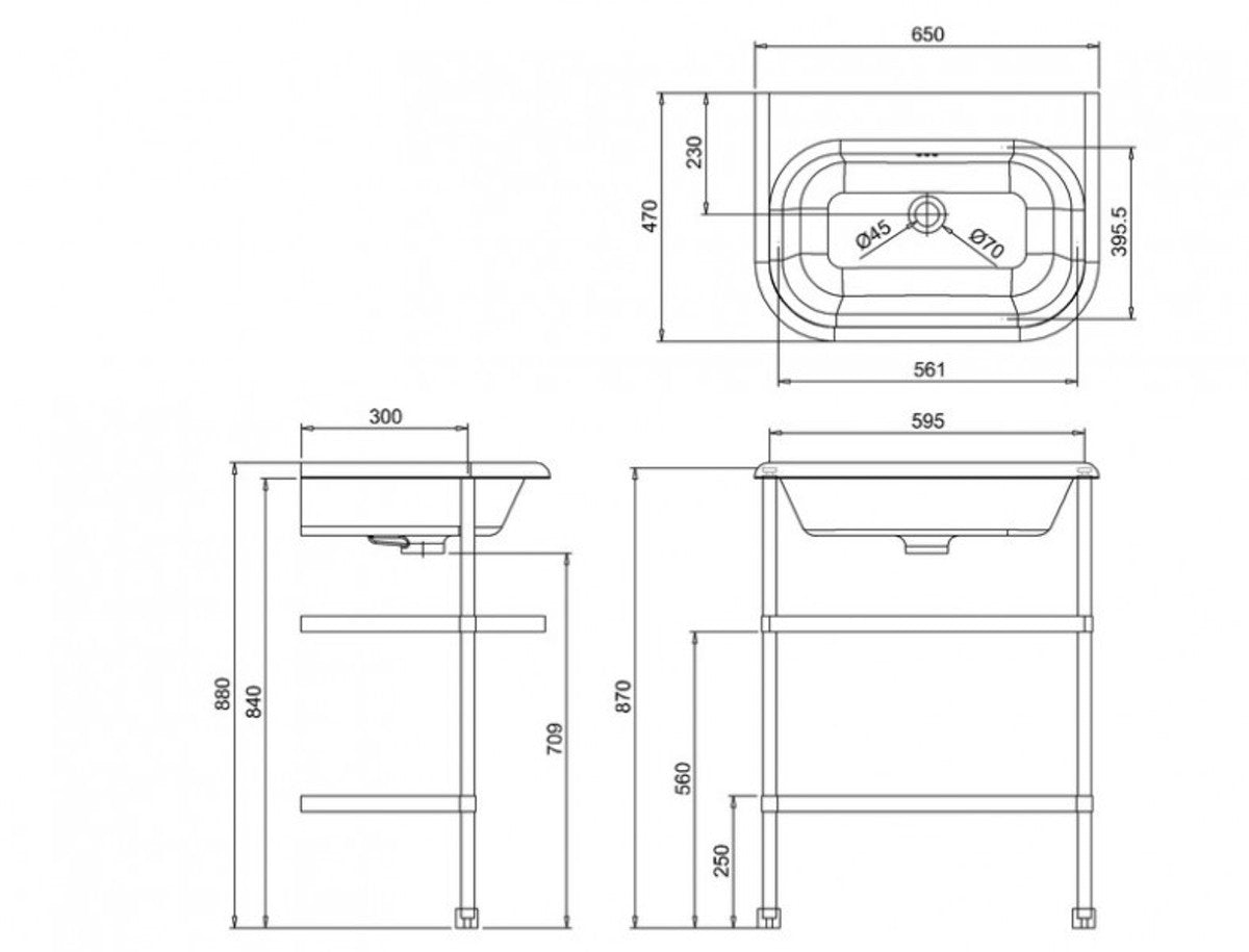 Jugendstil Stand Waschtisch Naturstein Weiß / Edelstahl B 65cm - Art Deco Waschbecken Barock Antik Stil